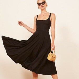 REFORMATION Jeans LBD Black Fit Flare Jersey Dress